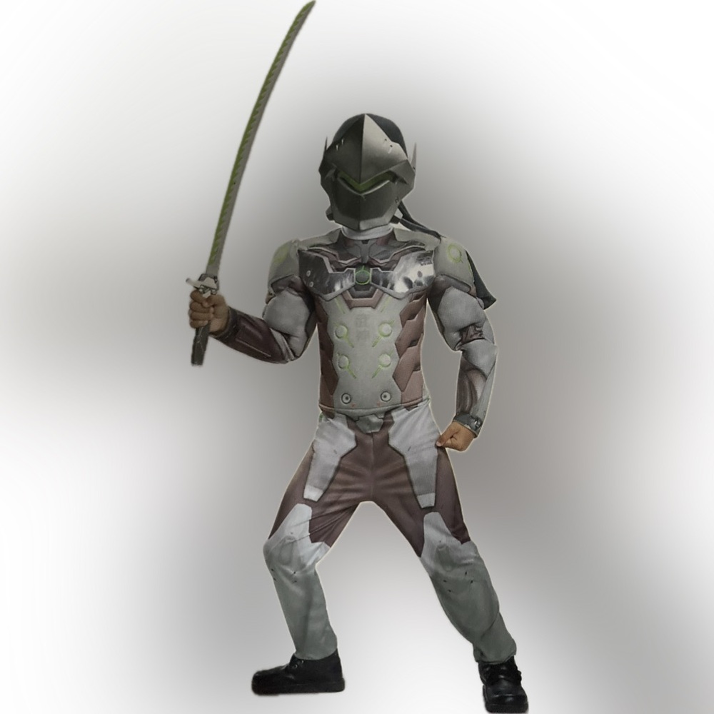 Overwatch GENJI Muscle Chest Costume Jumpsuit Mask Boys M 8-10 New